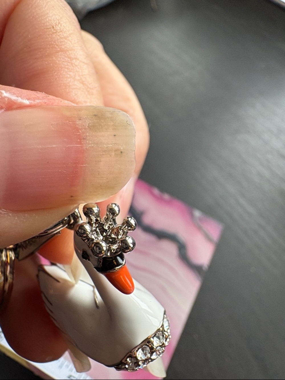 Coach White Swan Enamel Key Ring with Orange Beak and Crystal Accents - Picture 4 of 5